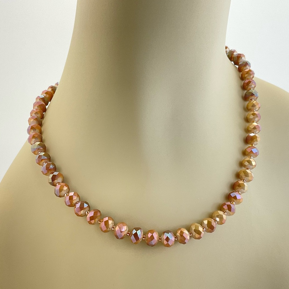 Mocha Mousse Golden Aura Beaded Necklace and Earring Set, Aura Effect, Handmade - Picture 4 of 9